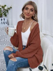 SHEIN LUNE Open Front Drop Shoulder Solid Cardigan Fall Winter Cloth For Women