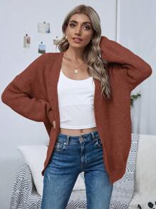 SHEIN LUNE Open Front Drop Shoulder Solid Cardigan Fall Winter Cloth For Women