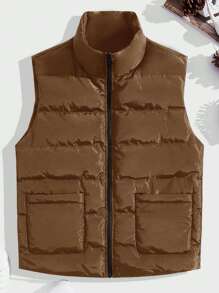 Manfinity Homme Loose Fit Men's Zip Up Puffer Vest Coat - Coffee Brown - View 1