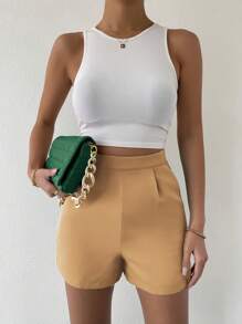 SHEIN Clasi Solid Slant Pocket Shorts - Khaki - View 5