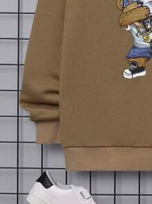 SHEIN Tween Boy Letter & Cartoon Graphic Sweatshirt - Khaki - View 5