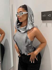 SHEIN ICON Solid Hooded Tank Bodysuit