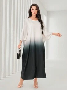 Al Najma 漸層蝙蝠袖土耳其長袍 - 黑與白 - 查看 5