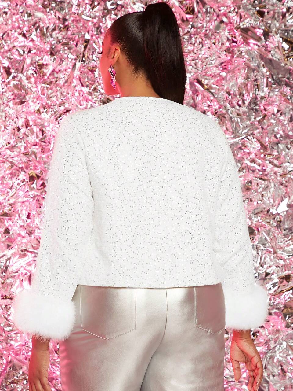 Plus Fuzzy Cuff Flap Pocket Button Front Overcoat