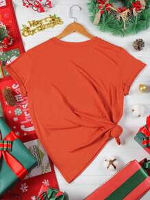 SHEIN EZwear Slogan Và In Ô tô Áo thun - Màu Cam cháy - Xem 2