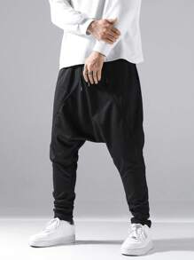 Manfinity Homme Loose Fit Men's Solid Color Drop Crotch Sweatpants Long Flare Joggers Plain Black Going Out Casual - Black - View 3