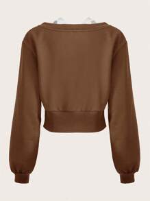 SHEIN EZwear 字母貼布二合一運動衫 - 咖啡棕 - 查看 2