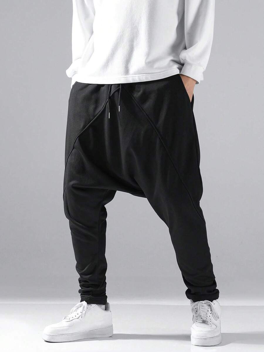 Manfinity Homme Loose Fit Men's Solid Color Drop Crotch Sweatpants Long Flare Joggers Plain Black Going Out Casual - Black - View 1