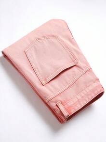 Men's Fashionable Distressed Color Block Denim Jeans - Coral Pink - View 3