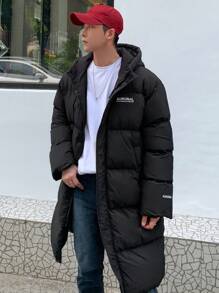 DAZY Manteau matelassé à capuche zippé avec graphique lettrage pour homme, pour l'hiver