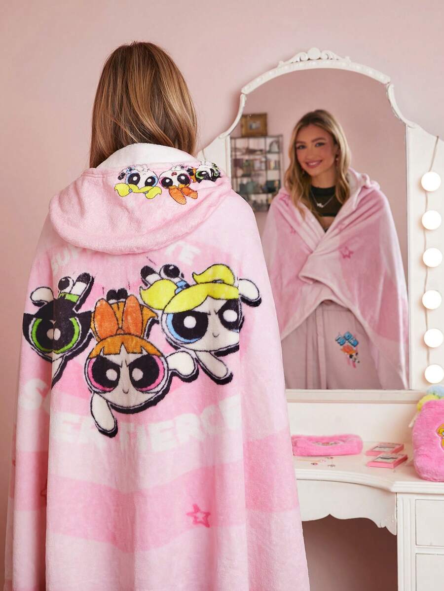 THE POWERPUFF GIRLS X SHEIN 睡衣毯子適用於兒童,粉色的