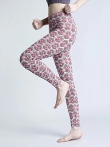 Geo Print Leggings - Red - View 3