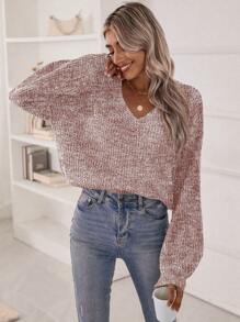 EMERY ROSE Space Dye Drop Shoulder Sweater,Long Sleeve Tops Knit Pullover Fall Winter Sweater - Redwood - View 5
