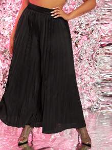 SHEIN SXY Hơn Chất rắn Xếp li Quần ống rộng - màu đen - Xem 1