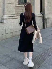Contrast Collar Sweater Dress