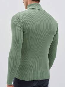 EURMUSE Men Turtle Neck Ribbed Knit Sweater - Mint Green - View 4
