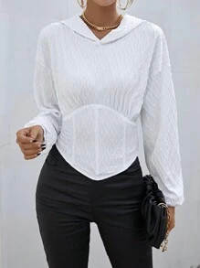 SHEIN Privé Solid Drop Shoulder Hoodie - White - View 1