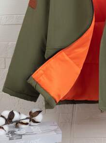 SHEIN Tween Boy Fuzzy Trim Hooded Padded Coat - Army Green - View 7