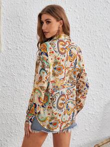 SHEIN VCAY 植物圖案前紐扣襯衫 - 彩色 - 查看 2