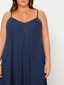 SHEIN BASICS Talla grande Vestido de tirantes unicolor - Azul Marino - Ver 4