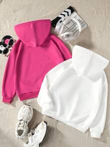 SHEIN Tween Girl 2pcs Cartoon & Slogan Graphic Sweatshirt - Multicolor - View 2