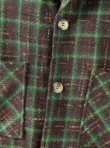 Tween Boy 1pc Plaid Lapel Collar Dual Pocket Overcoat