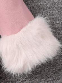 年輕女孩毛茸茸袖口披肩領束帶大衣和帽子，無毛衣 - 粉色 - 查看 5