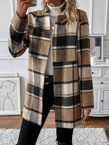 SHEIN LUNE Áo khoác ngoài in họa tiết kẻ sọc hở mặt trước - Nhiều màu - Xem 5