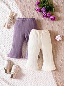 Baby Girl 2pcs Solid Flare Leg Pants - Multicolor - View 2