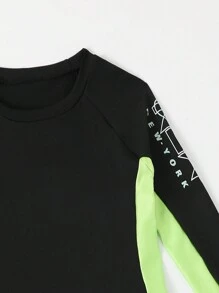 SHEIN Tween Boy Geo & Letter Graphic Raglan Sleeve Active Top & Pants - Multicolor - View 5