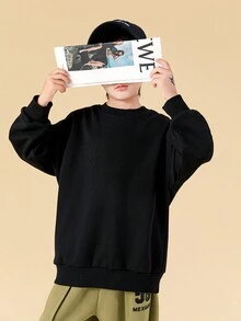 Tween Boy Cartoon Graphic Drop Shoulder Sweatshirt - Black - View 3