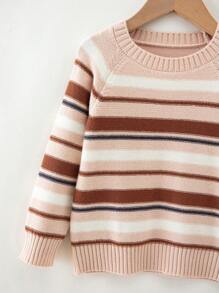 Young Boy Striped Pattern Raglan Sleeve Sweater - Multicolor - View 3