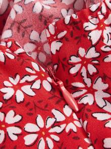 SHEIN VCAY Hoa Lộn xộn Cà vạt vai Váy Dây - Đỏ - Xem 4