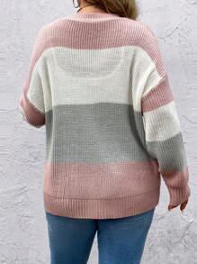 SHEIN LUNE Hơn Khối màu Thả vai Nút phía trước Áo len Mở - Nhiều màu - Xem 2