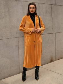 SHEIN Privé Dual Pocket Button Front Coat - Camel - View 3