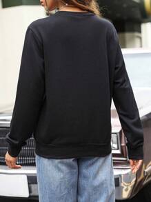 SHEIN Unity Sudadera con gráfico de corazón y letra, sudadera de otoño - Negro - Ver 2