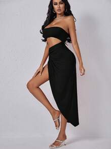 SHEIN SXY Cắt ra Mặt trước xoắn Tách đùi Váy ống - màu đen - Xem 3