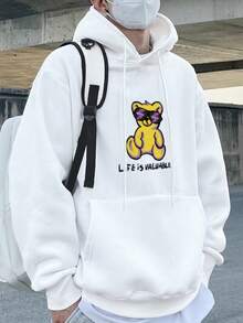 Manfinity Homme Lỏng lẻo Nam Đồ họa Gấu & khẩu hiệu Túi kangaroo Dây rút Hoodie - trắng - Xem 3