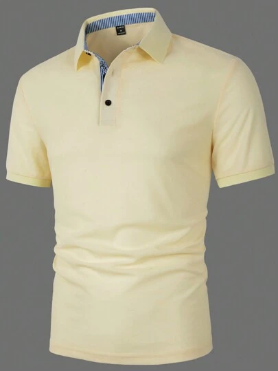 Manfinity Mode Men Letter Embroidery Detail Collar Polo Formal Shirt, For Work