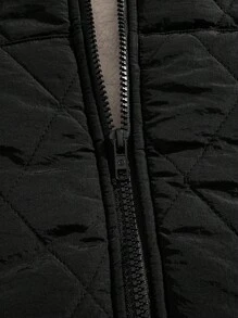 GENTILAND Men Thermal Lined Drawstring Hooded Quilted Padded Coat, For Fall Winter - Black - View 5