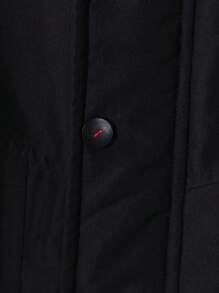 男童 1 件装 撞色边饰泰迪熊衬里连帽加厚外套 - 黑色 - 查看 8