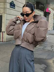 DAZY 拉链羽绒厚外套，冬季女装，冬季女装 - 灰色 - 查看 3