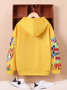 Tween Boy Slogan & Fire Print Hoodie & Hat - Yellow - View 4