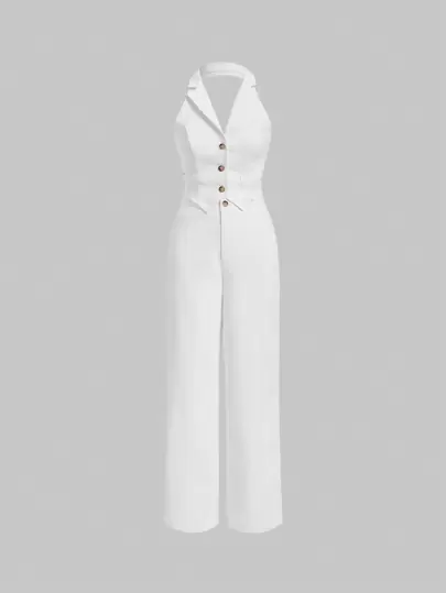 SHEIN MOD Button Front Halter Neck Backless Blazer Vest & Pants In Fall/Winter