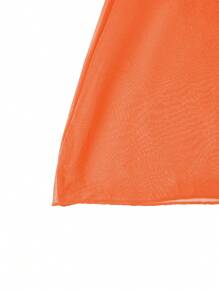 Calvaya 大碼一字肩胸部褶皺褶邊喇叭袖網紗上衣 - 橘色 - 查看 4