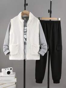 Adolescent Garçon 1 pièce Avec Poches Veste Sans Manches & 1 pièce Pantalon De Survêtement
