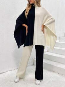 Two Tone Batwing Sleeve Sweater & Knit Pants