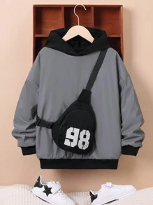 Tween Boy Reflective Letter Graphic Drop Shoulder Hoodie With Bag