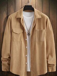 Manfinity Homme Nam Túi có nắp Vải to sợi Áo sơ mi Without Tee - Màu Khaki - Xem 1