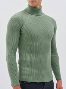 EURMUSE Men Turtle Neck Ribbed Knit Sweater - Mint Green - View 5